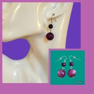 3/$30 HANDMADE Purple Moonglow Beaded Drop Dangle Hook Earrings